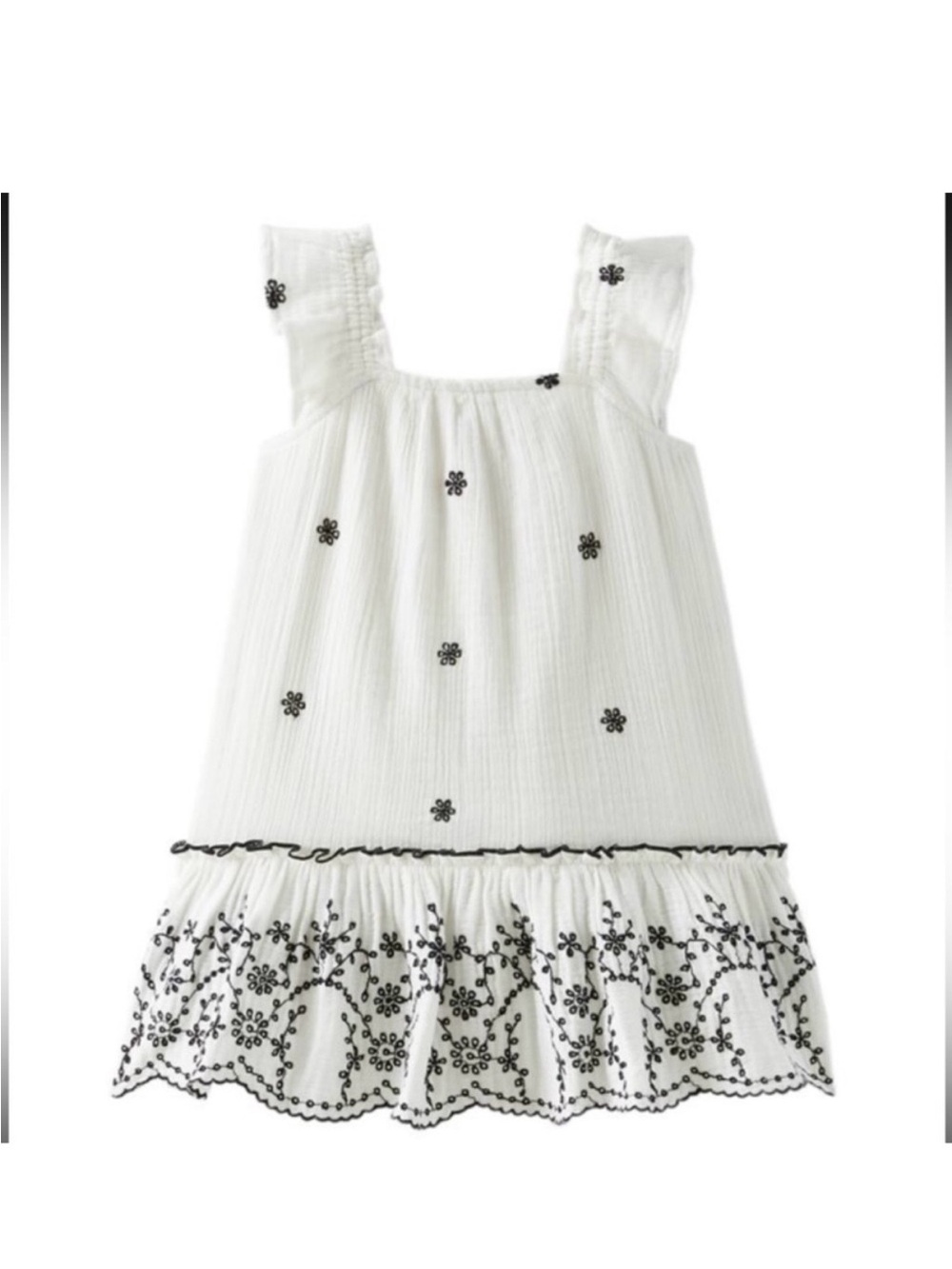Zara Girls White Dress with Black Floral Embroidery